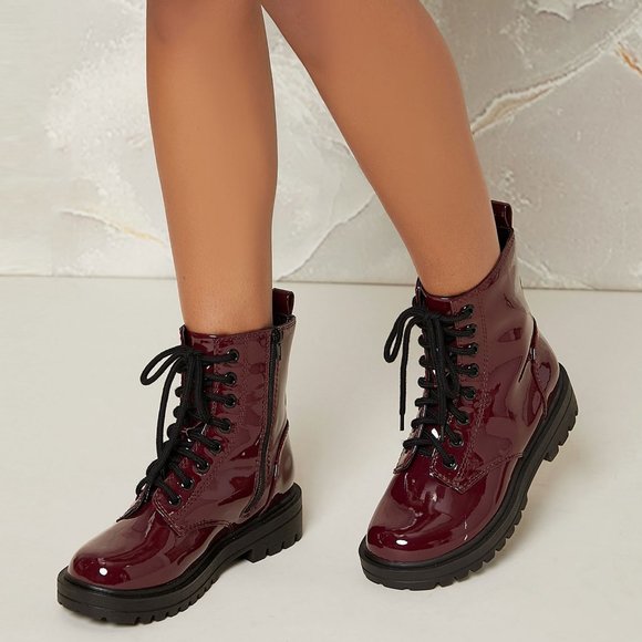 NEW🔥 Burgundy Wine Military Combat Ankle Boot Booties Lace-Up Lug Sole Platform - Picture 3 of 4